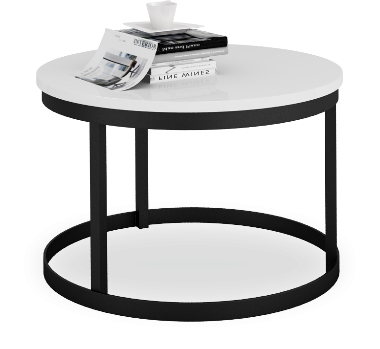 SKOPR-C1BP-55; Okrągły stolik kawowy; z profila 20x20; Czarny Mat + Biały Połysk; 550x550x360 mm; 18mm