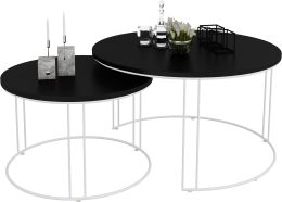 ZSDR3PI-C2CZ; Zestaw Okrągłych Stolików 3PI; z drutu 10/8 mm; 750x750x430mm; 550x550x370mm; Biały mat + blat Czarny MiniPearl; 18 mm